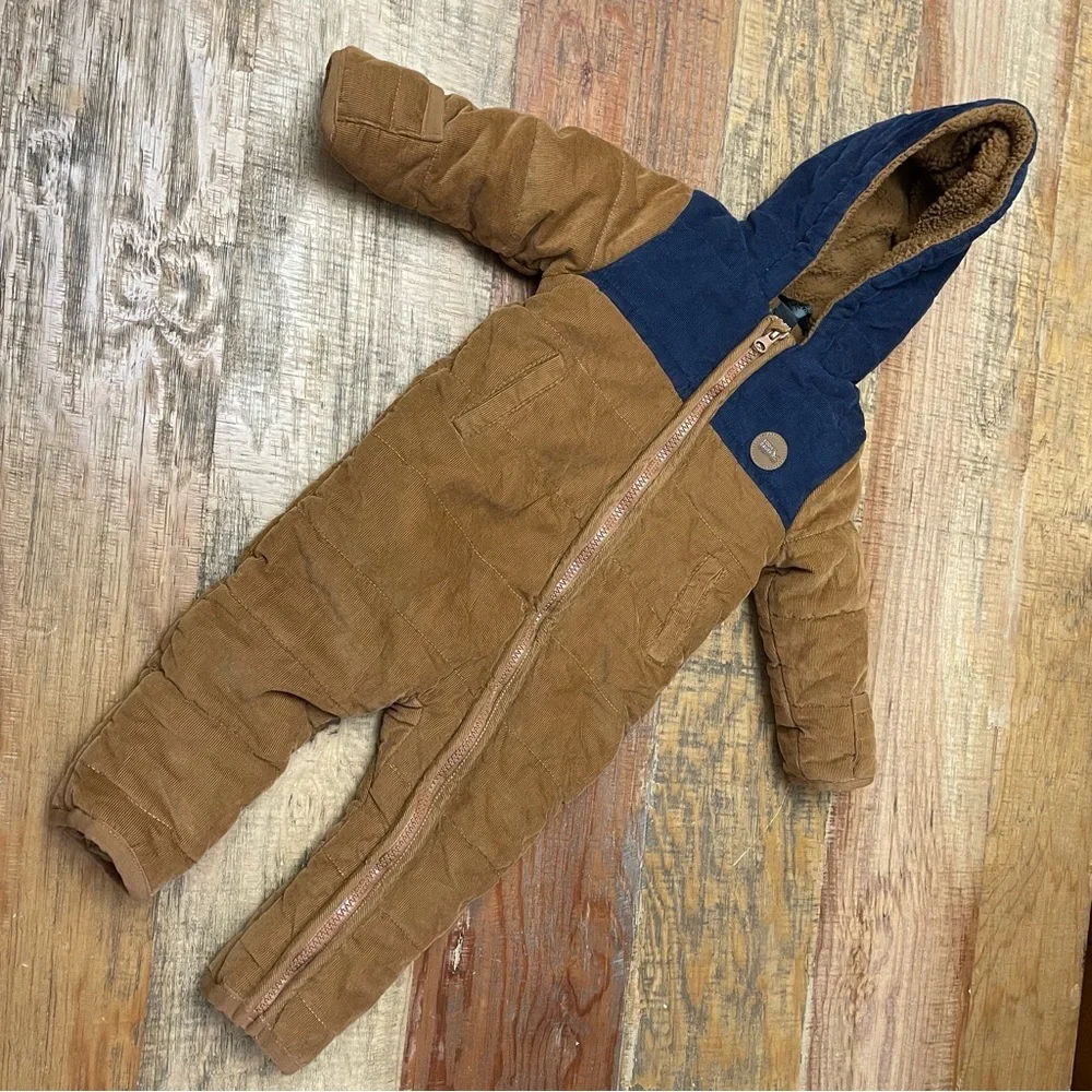 Eddie Bauer infant 6 to 9 month one piece corduroy snowsuit Navy/caramel lined